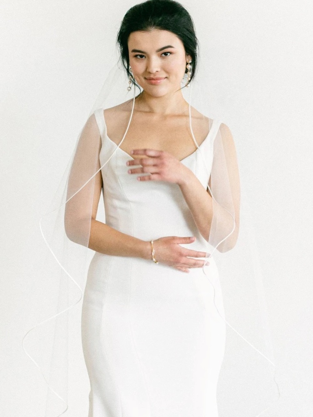 Ivory Cathedral Length Wedding Veil – Sheer Tulle Veil with Finished Edge